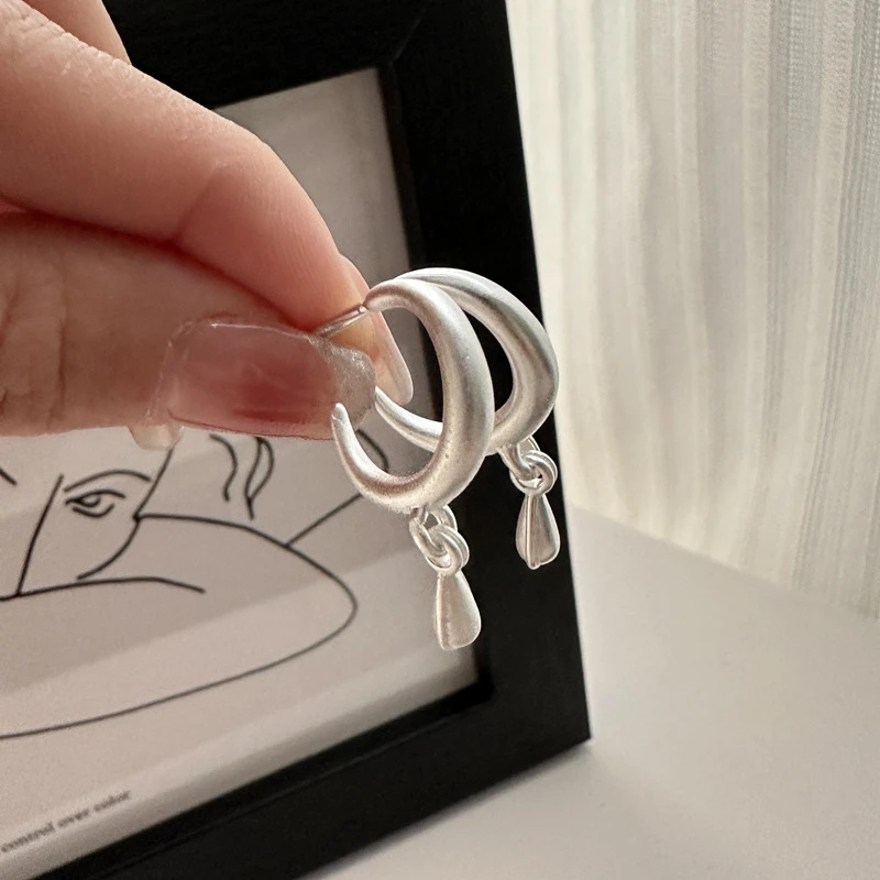 1 Pair Retro Water Droplets Polishing Sterling Silver Earrings 1 1 Pair Retro Water Droplets Polishing Sterling Silver Earrings