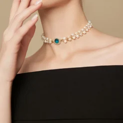 Elegant Geometric Freshwater Pearl Copper Artificial Gemstones Necklace In Bulk