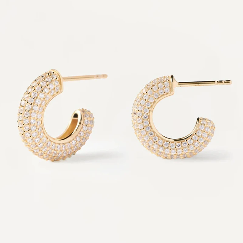 1 Pair Elegant Lady C Shape Plating Inlay Sterling Silver Zircon Ear Studs 3 1 Pair Elegant Lady C Shape Plating Inlay Sterling Silver Zircon Ear Studs - Image 3