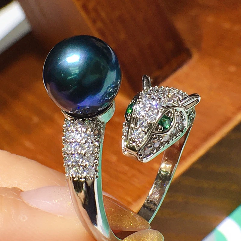 Glam Luxurious Animal Copper Inlay Freshwater Pearl Open Rings 4 Glam Luxurious Animal Copper Inlay Freshwater Pearl Open Rings - Image 4