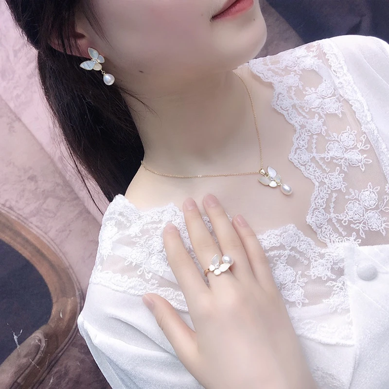 Lady Insect Butterfly Copper Plating Inlay Freshwater Pearl Shell Jewelry Set 4 Lady Insect Butterfly Copper Plating Inlay Freshwater Pearl Shell Jewelry Set - Image 4