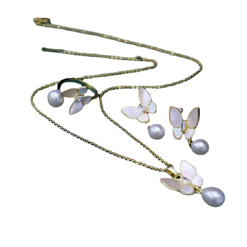 Lady Insect Butterfly Copper Plating Inlay Freshwater Pearl Shell Jewelry Set 2 Lady Insect Butterfly Copper Plating Inlay Freshwater Pearl Shell Jewelry Set - Image 2