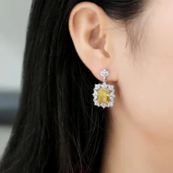 1 Pair Lady Square Inlay Sterling Silver High Carbon Diamond Drop Earrings