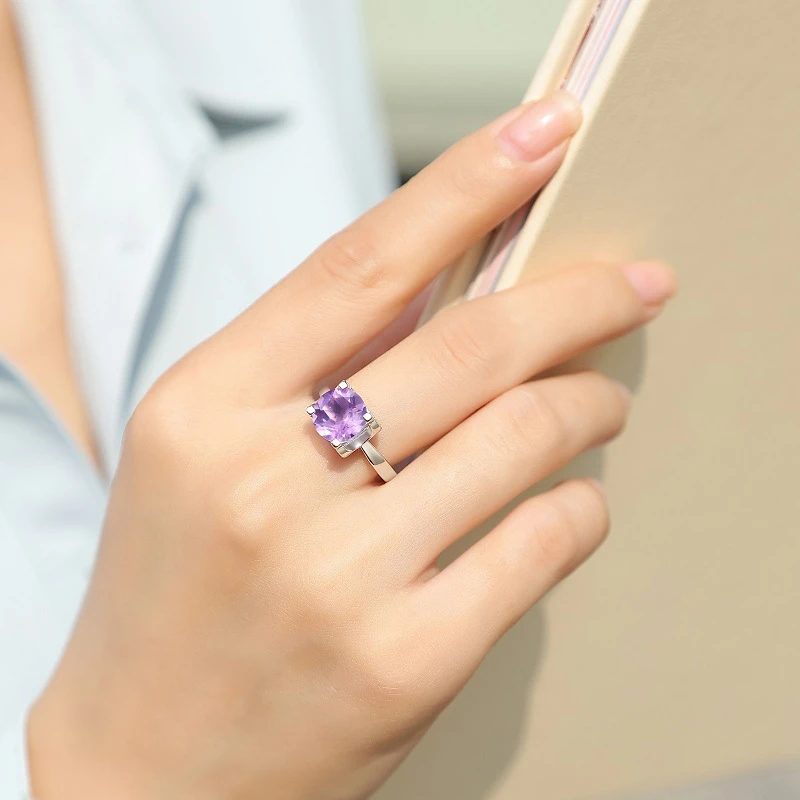 Lady Solid Color Sterling Silver Plating Inlay Crystal Open Rings 3 Lady Solid Color Sterling Silver Plating Inlay Crystal Open Rings - Image 3