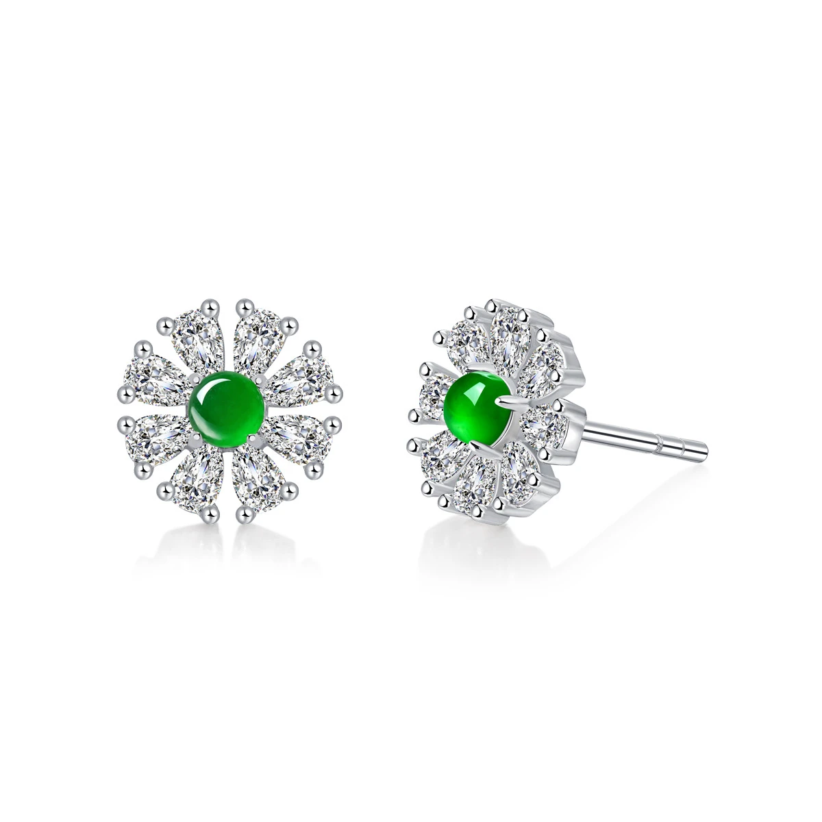 1 Pair Lady Flower Plating Inlay Sterling Silver Jade Ear Studs 4 1 Pair Lady Flower Plating Inlay Sterling Silver Jade Ear Studs - Image 4