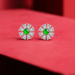 1 Pair Lady Flower Plating Inlay Sterling Silver Jade Ear Studs