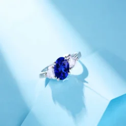 Lady Solid Color Sterling Silver Plating Inlay Artificial Gemstones Open Rings