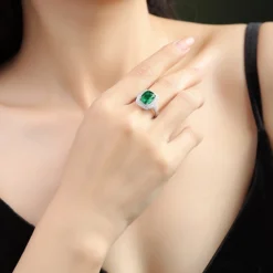 Sweet Rectangle Sterling Silver Plating Inlay Artificial Gemstones Open Rings -Deals Glis Jewel Store 1678209641760296960