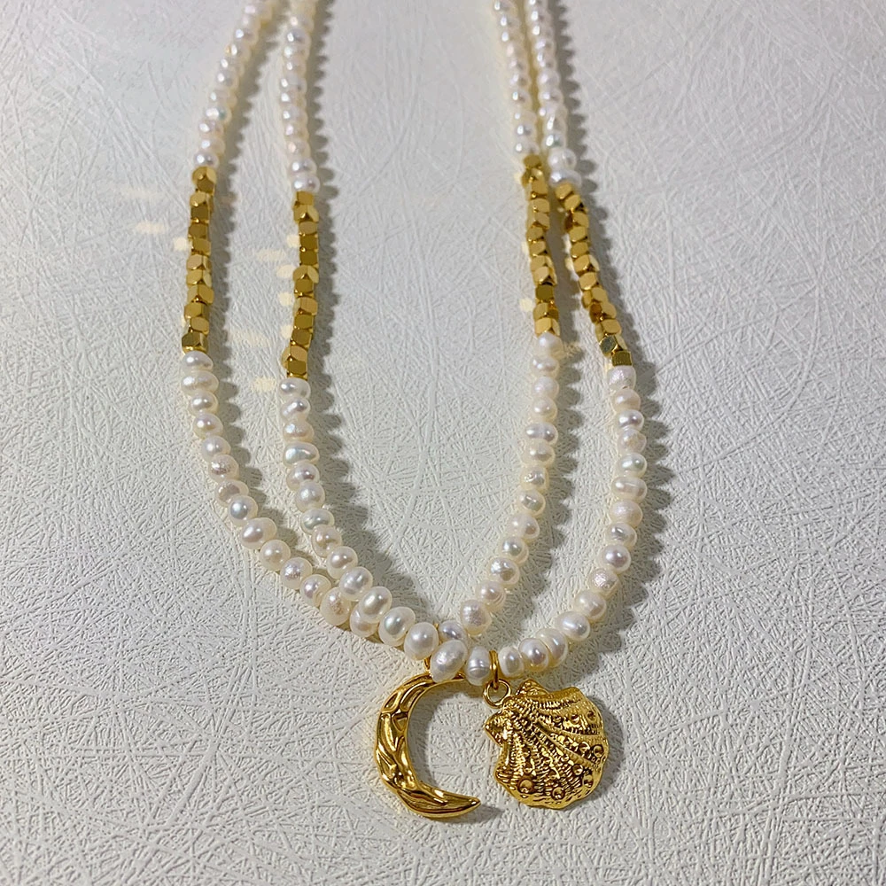 Simple Style Moon Shell Freshwater Pearl Titanium Steel Plating Necklace 5 Simple Style Moon Shell Freshwater Pearl Titanium Steel Plating Necklace - Image 5