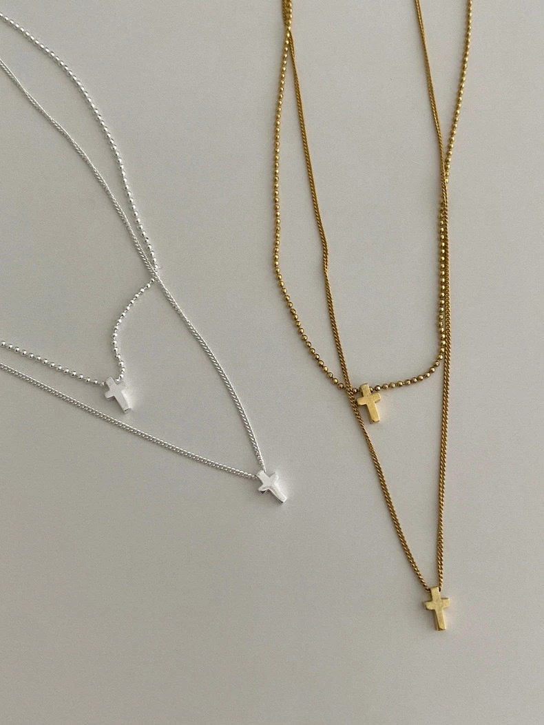 Simple Style Cross Sterling Silver Patchwork Layered Necklaces 5 Simple Style Cross Sterling Silver Patchwork Layered Necklaces - Image 5