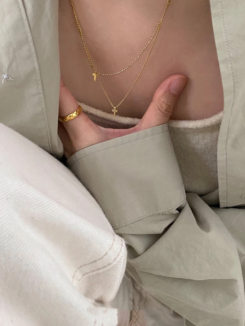 Simple Style Cross Sterling Silver Patchwork Layered Necklaces 1 Simple Style Cross Sterling Silver Patchwork Layered Necklaces