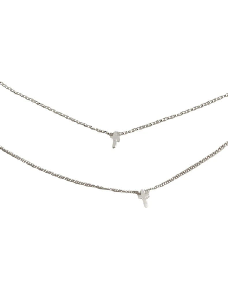 Simple Style Cross Sterling Silver Patchwork Layered Necklaces 3 Simple Style Cross Sterling Silver Patchwork Layered Necklaces - Image 3