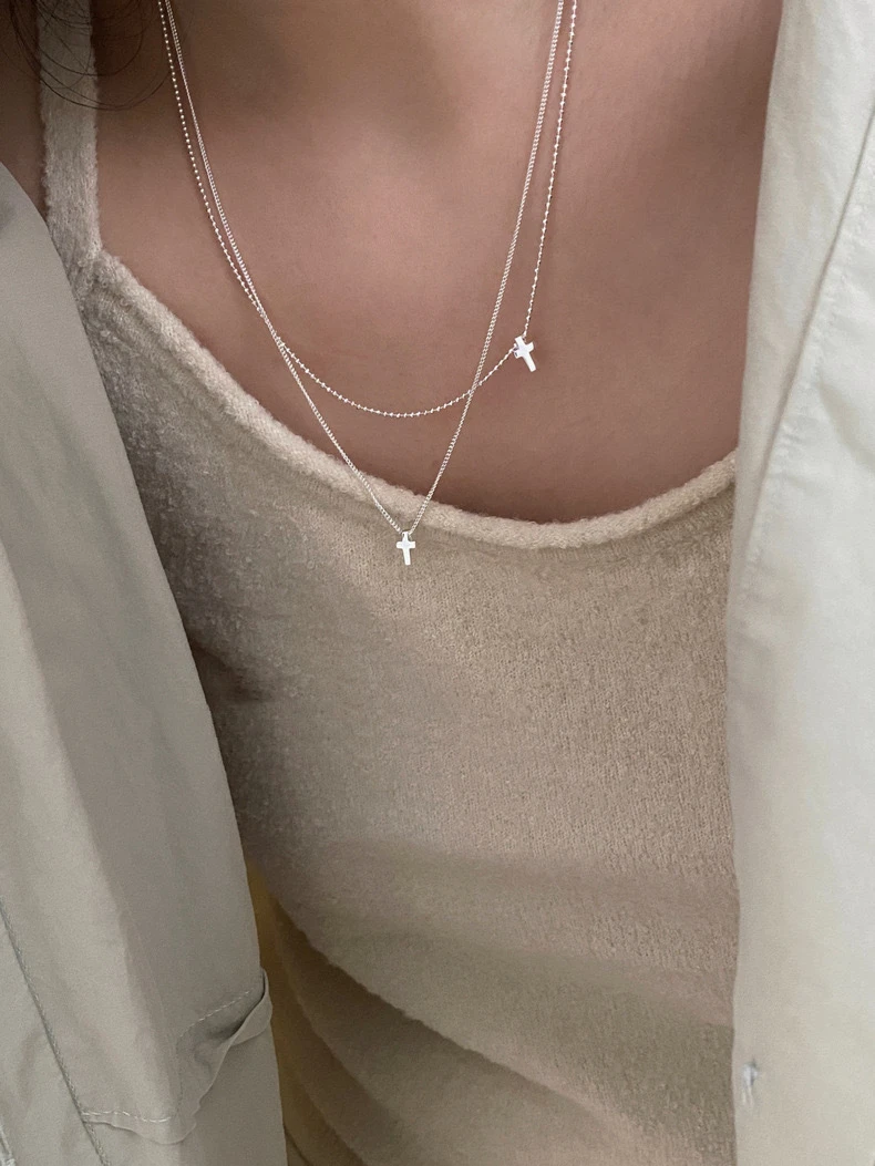 Simple Style Cross Sterling Silver Patchwork Layered Necklaces 2 Simple Style Cross Sterling Silver Patchwork Layered Necklaces - Image 2