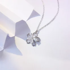 Simple Style Flower Sterling Silver Inlay Zircon Pendant Necklace -Deals Glis Jewel Store 1679668691408654336