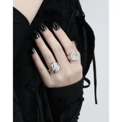 Casual Geometric Sterling Silver Plating Inlay Zircon Open Rings -Deals Glis Jewel Store 1679678024183844864