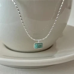 Elegant Retro Rectangle Sterling Silver Plating Pendant Necklace