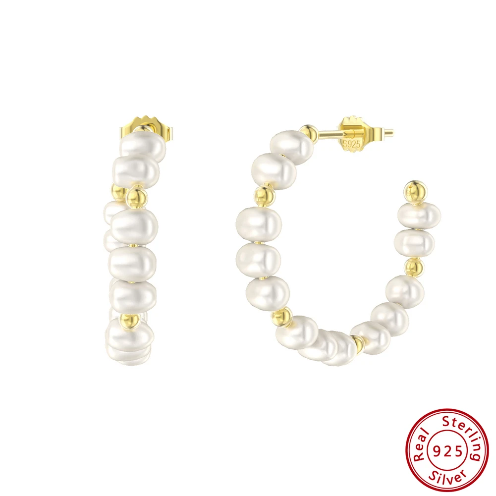 1 Pair Baroque Style Modern Style Sweet C Shape Freshwater Pearl Sterling Silver Earrings 3 1 Pair Baroque Style Modern Style Sweet C Shape Freshwater Pearl Sterling Silver Earrings - Image 3