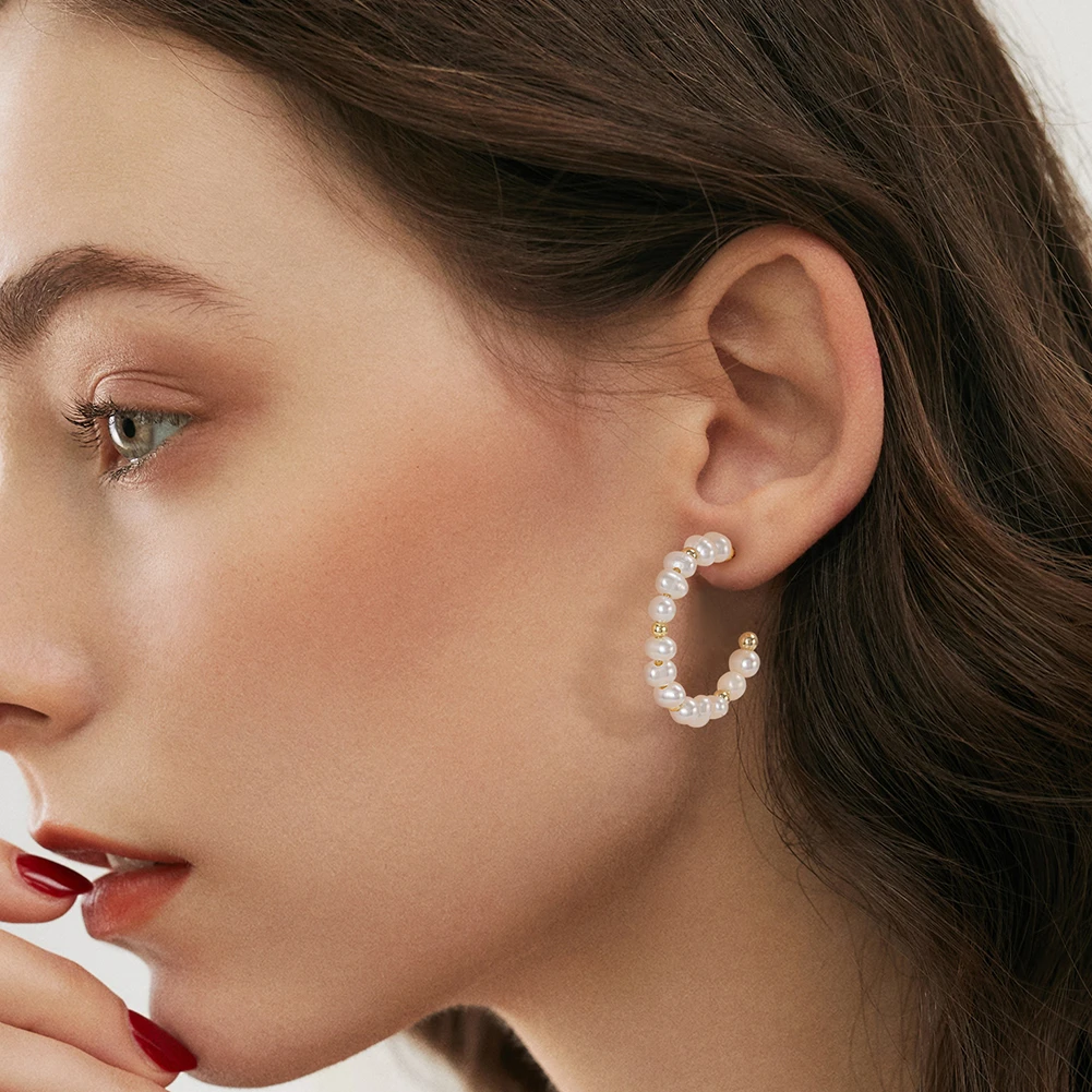 1 Pair Baroque Style Modern Style Sweet C Shape Freshwater Pearl Sterling Silver Earrings 2 1 Pair Baroque Style Modern Style Sweet C Shape Freshwater Pearl Sterling Silver Earrings - Image 2