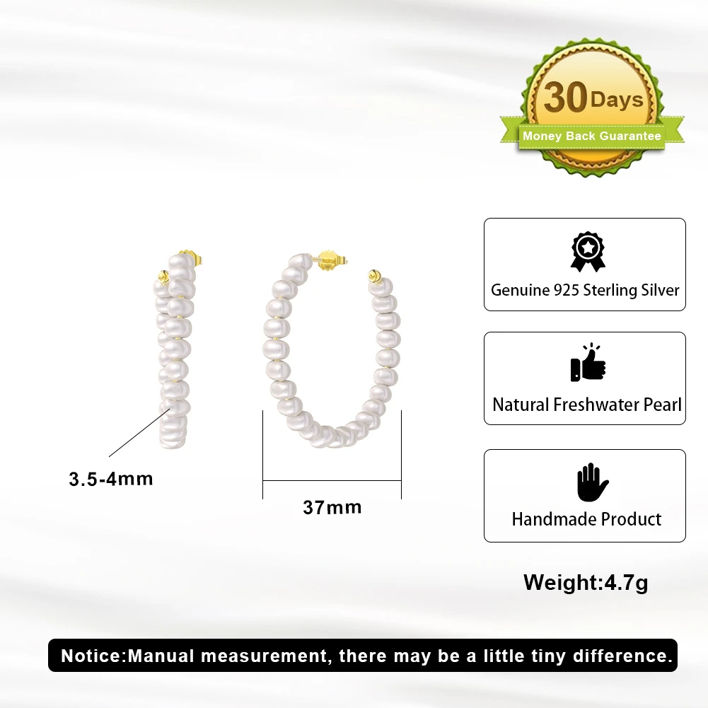 1 Pair Vintage Style Simple Style C Shape Plating Freshwater Pearl Sterling Silver 14K Gold Plated Ear Studs 2 1 Pair Vintage Style Simple Style C Shape Plating Freshwater Pearl Sterling Silver 14K Gold Plated Ear Studs - Image 2