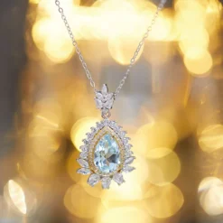 Vintage Style Water Droplets Sterling Silver Inlay Artificial Gemstones Pendant Necklace -Deals Glis Jewel Store 1680119227559841792