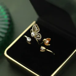 Simple Style Butterfly Sterling Silver Inlay Zircon Open Rings -Deals Glis Jewel Store 1680127853271846912