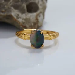 Retro Oval Sterling Silver Inlay Opal Open Rings