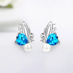 1 Pair Simple Style Butterfly Inlay Sterling Silver Crystal Ear Studs -Deals Glis Jewel Store 1680747018881994752