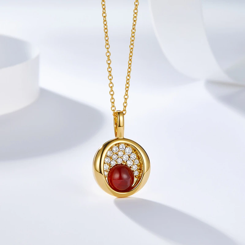 Commute Round Sterling Silver Inlay Zircon Pendant Necklace 6 Commute Round Sterling Silver Inlay Zircon Pendant Necklace - Image 6