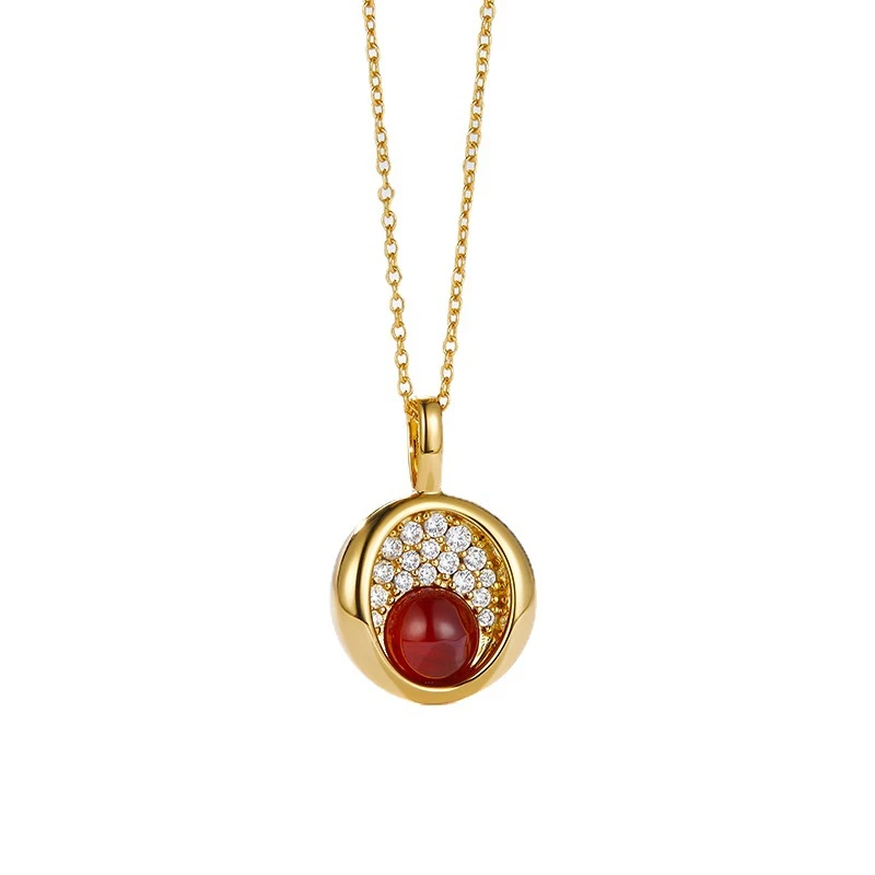 Commute Round Sterling Silver Inlay Zircon Pendant Necklace 3 Commute Round Sterling Silver Inlay Zircon Pendant Necklace - Image 3