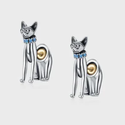 1 Pair Simple Style Cat Plating Inlay Sterling Silver Artificial Gemstones Ear Studs