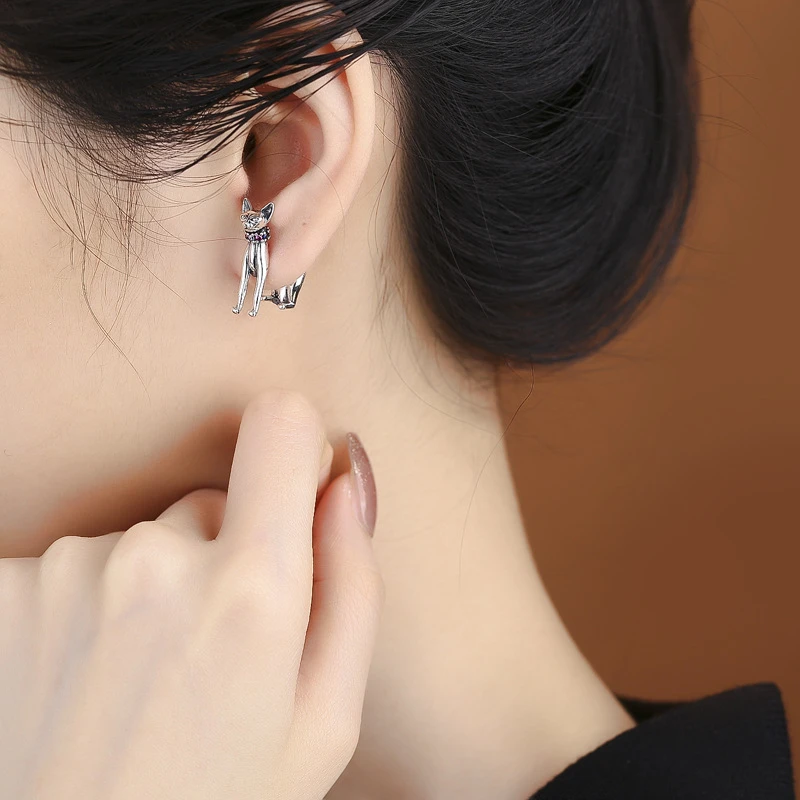 1 Pair Simple Style Cat Plating Inlay Sterling Silver Artificial Gemstones Ear Studs 3 1 Pair Simple Style Cat Plating Inlay Sterling Silver Artificial Gemstones Ear Studs - Image 3