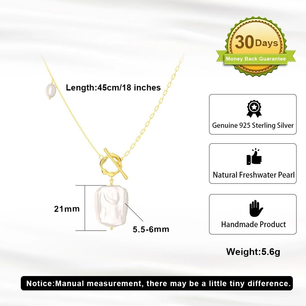 Elegant Square Freshwater Pearl Sterling Silver Toggle Plating 14K Gold Plated Pendant Necklace 4 Elegant Square Freshwater Pearl Sterling Silver Toggle Plating 14K Gold Plated Pendant Necklace - Image 4