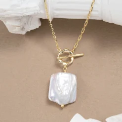 Elegant Square Freshwater Pearl Sterling Silver Toggle Plating 14K Gold Plated Pendant Necklace 11 Elegant Square Freshwater Pearl Sterling Silver Toggle Plating 14K Gold Plated Pendant Necklace -Deals Glis Jewel Store 1681131392303501312