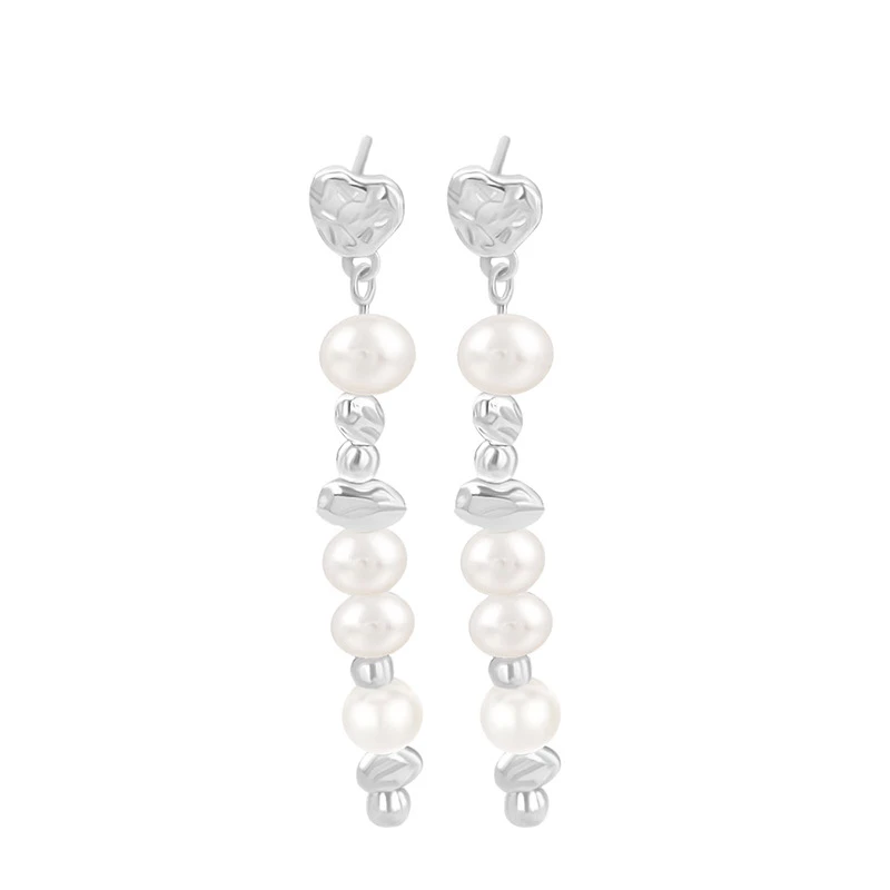1 Pair Sweet Heart Shape Beaded Plating Freshwater Pearl Sterling Silver Drop Earrings 2 1 Pair Sweet Heart Shape Beaded Plating Freshwater Pearl Sterling Silver Drop Earrings - Image 2