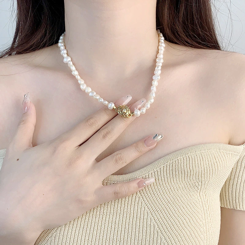 Glam Flower Freshwater Pearl Sterling Silver Plating Inlay Zircon Necklace 2 Glam Flower Freshwater Pearl Sterling Silver Plating Inlay Zircon Necklace - Image 2