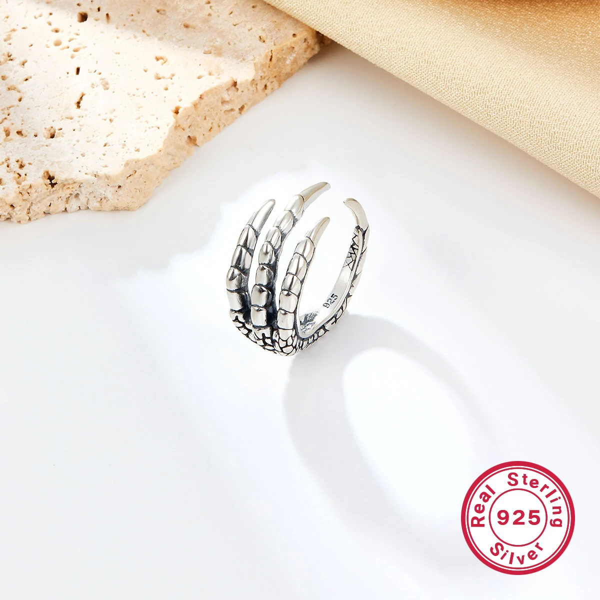 Vintage Style Punk Paw Print Sterling Silver Plating Rings 3 Vintage Style Punk Paw Print Sterling Silver Plating Rings - Image 3