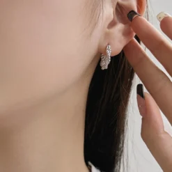 1 Pair Simple Style Irregular Plating Sterling Silver Hoop Earrings -Deals Glis Jewel Store 1681840383455268864