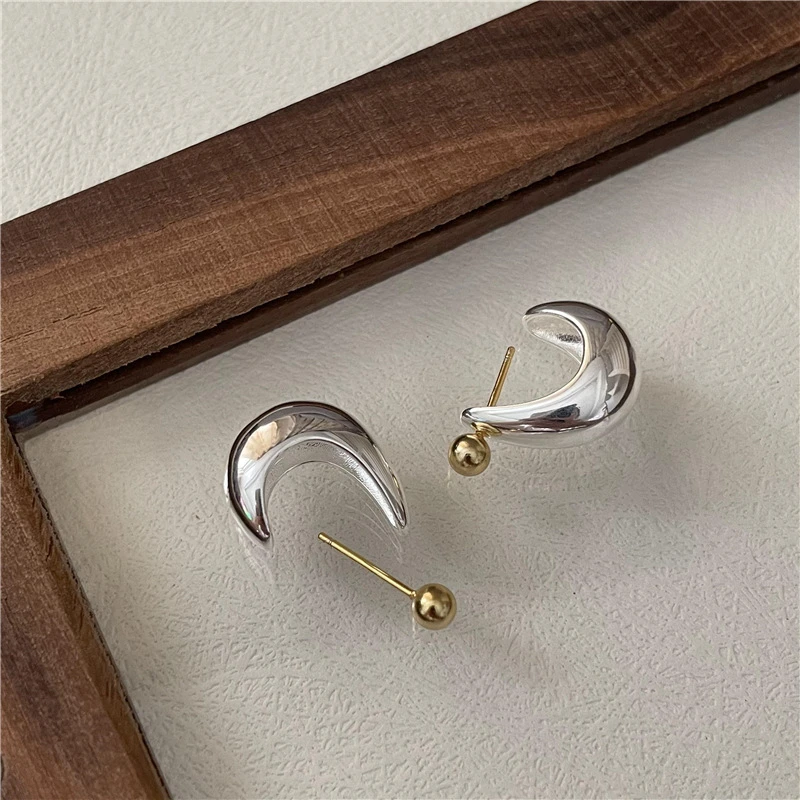 1 Pair Retro Geometric Polishing Sterling Silver Ear Studs 2 1 Pair Retro Geometric Polishing Sterling Silver Ear Studs - Image 2