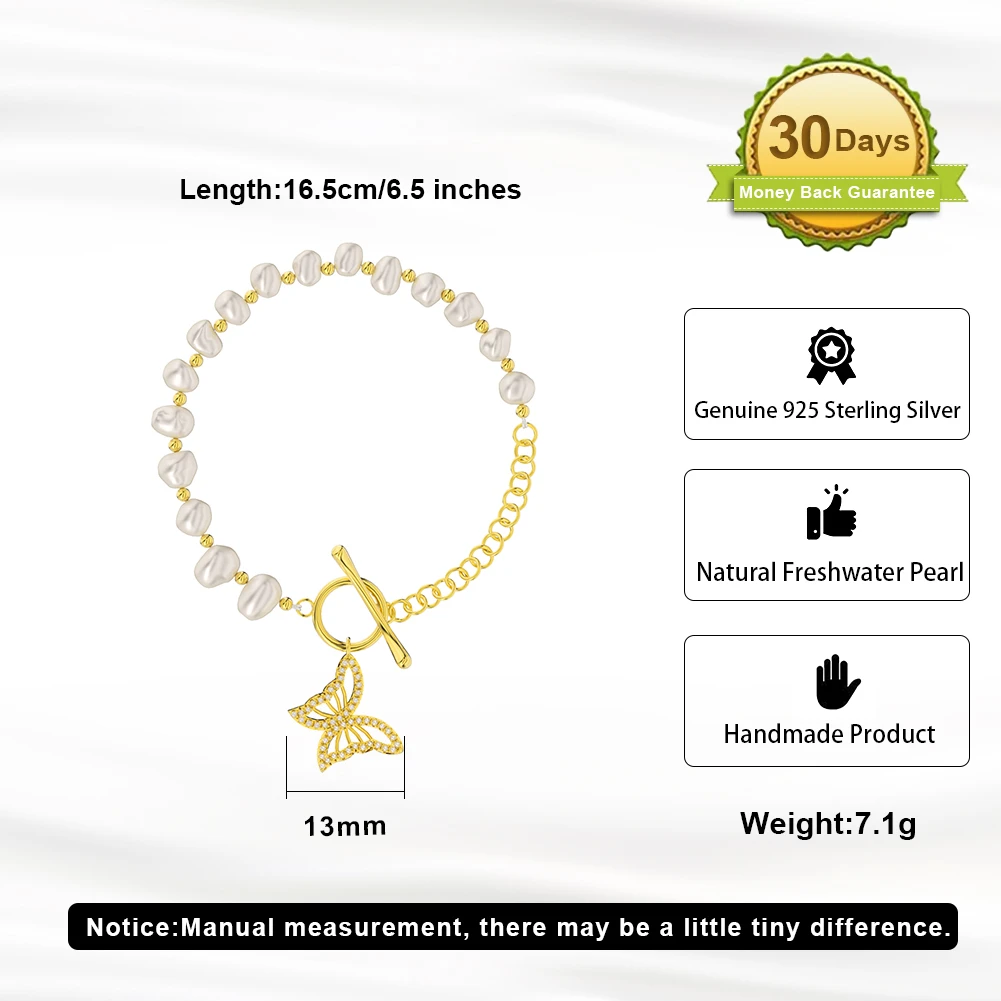 Modern Style Shiny Animal Butterfly Freshwater Pearl Sterling Silver Toggle Plating Inlay Zircon 14K Gold Plated Bracelets 5 Modern Style Shiny Animal Butterfly Freshwater Pearl Sterling Silver Toggle Plating Inlay Zircon 14K Gold Plated Bracelets - Image 5