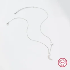 Luxurious Star Moon Sterling Silver Plating White Gold Plated Pendant Necklace