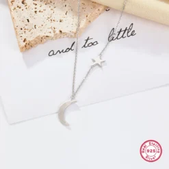 Luxurious Star Moon Sterling Silver Plating White Gold Plated Pendant Necklace -Deals Glis Jewel Store 1682239873920143360
