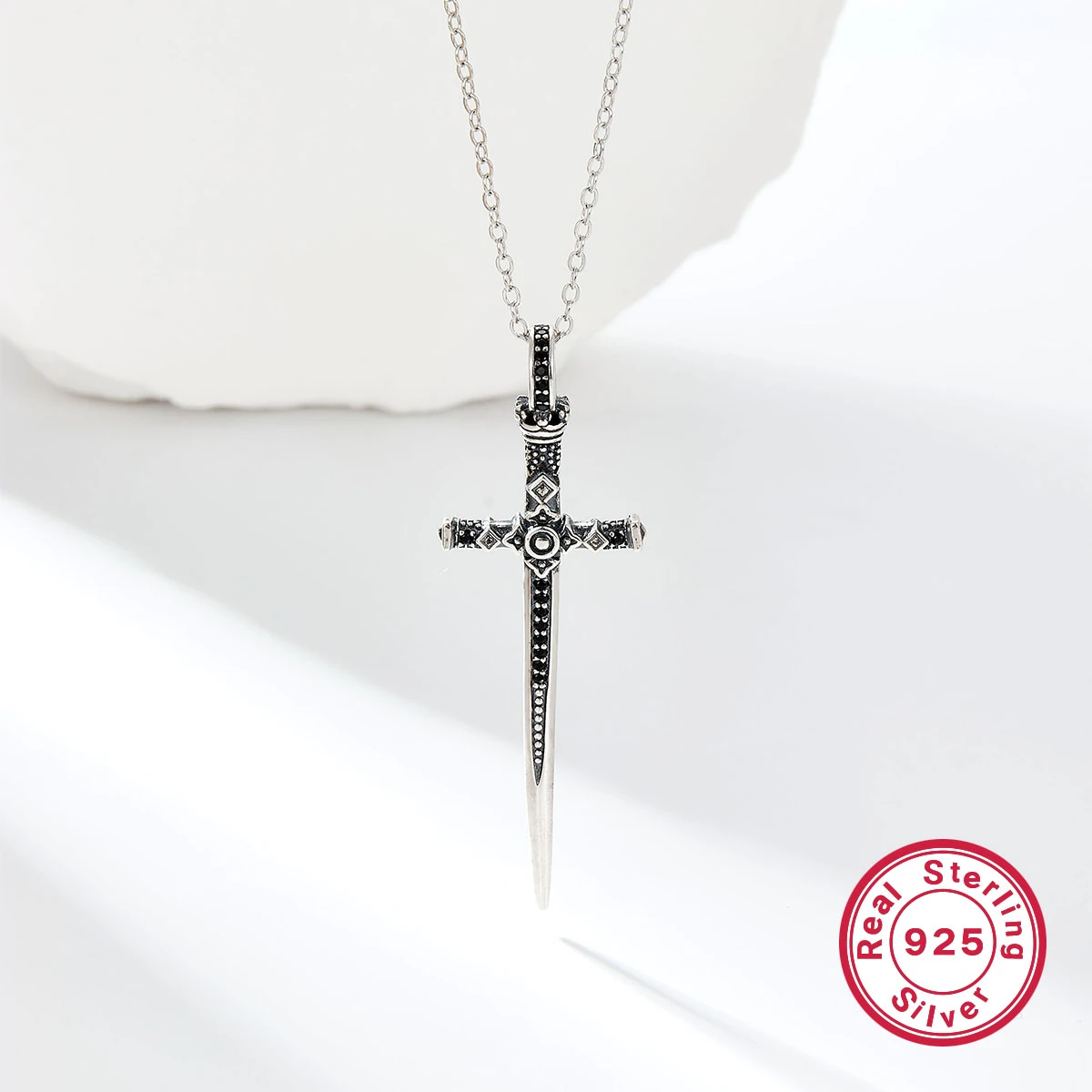 Retro Lady Cross Sterling Silver Plating White Gold Plated Pendant Necklace 6 Retro Lady Cross Sterling Silver Plating White Gold Plated Pendant Necklace - Image 6