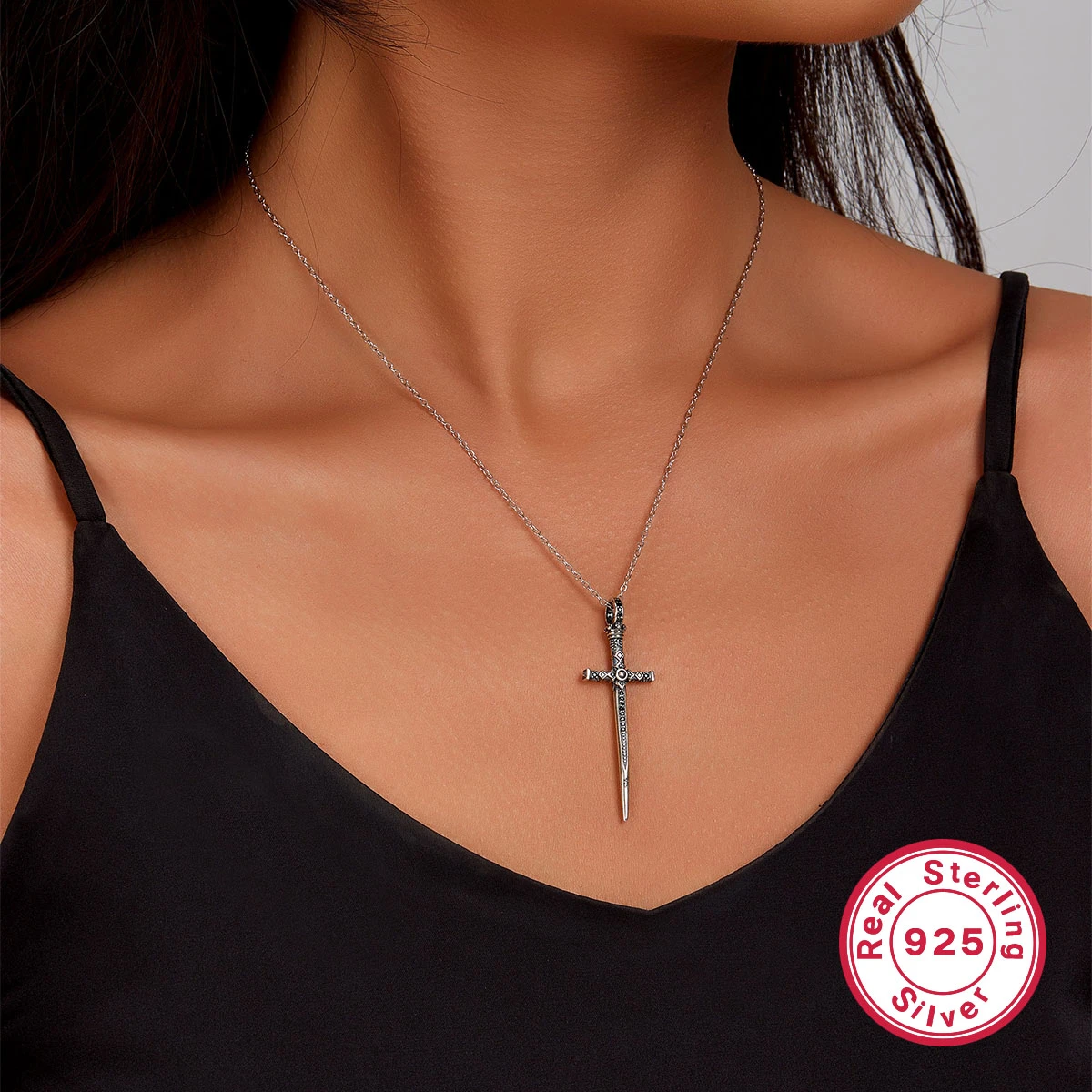 Retro Lady Cross Sterling Silver Plating White Gold Plated Pendant Necklace 3 Retro Lady Cross Sterling Silver Plating White Gold Plated Pendant Necklace - Image 3