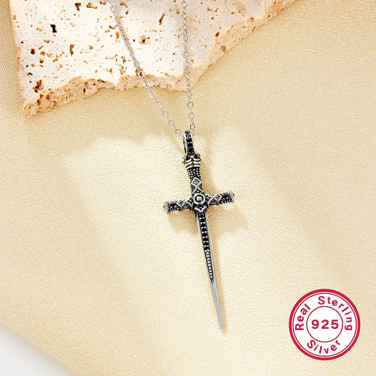 Retro Lady Cross Sterling Silver Plating White Gold Plated Pendant Necklace 2 Retro Lady Cross Sterling Silver Plating White Gold Plated Pendant Necklace - Image 2