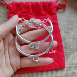 Chinoiserie Flower Artificial Crystal Silver Plated Wholesale Bangle