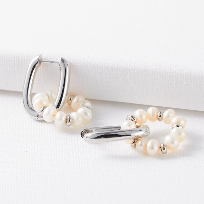 1 Pair Sweet Double Ring Beaded Plating Freshwater Pearl Copper Drop Earrings 3 1 Pair Sweet Double Ring Beaded Plating Freshwater Pearl Copper Drop Earrings - Image 3