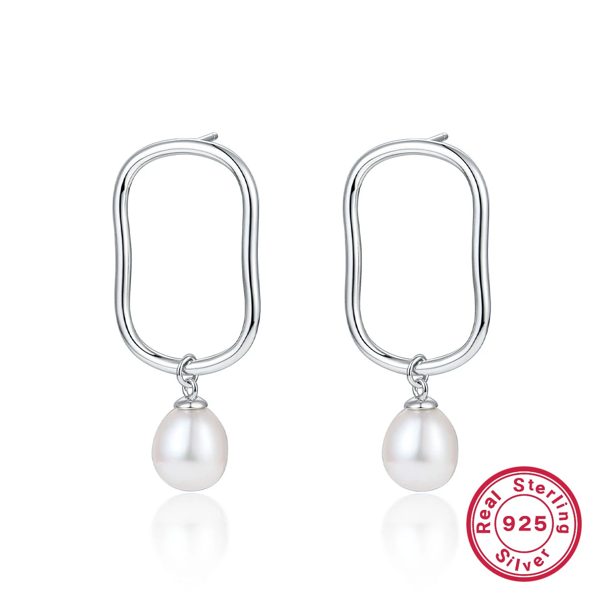 1 Pair Commute Round Inlay Sterling Silver Freshwater Pearl White Gold Plated Drop Earrings 5 1 Pair Commute Round Inlay Sterling Silver Freshwater Pearl White Gold Plated Drop Earrings - Image 5