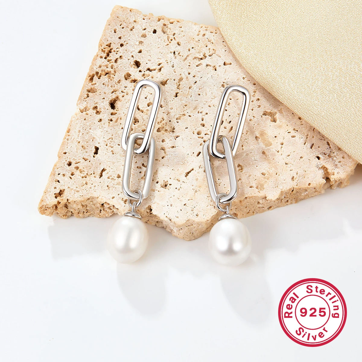 1 Pair Commute Round Inlay Sterling Silver Freshwater Pearl White Gold Plated Drop Earrings 2 1 Pair Commute Round Inlay Sterling Silver Freshwater Pearl White Gold Plated Drop Earrings - Image 2